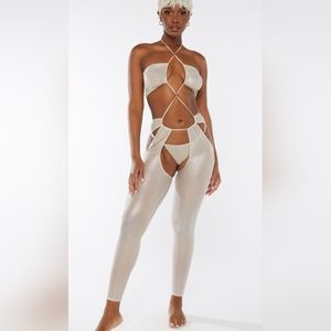 Savage X Fenty NWT Gathered Mesh Crotchless Catsuit, Iridescent Sunset, size XL